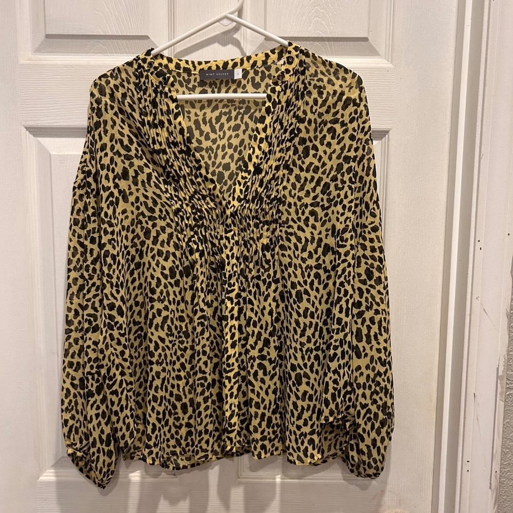 Mint Velvet Sheer Animal‎ Print Blouse Womens US 10 Yellow Black Lightweight